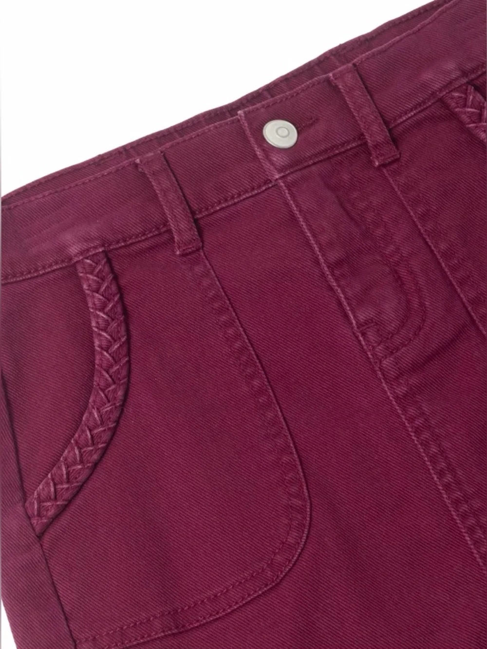 NWT - Denim Skirt with Braiding Details - Burgundy